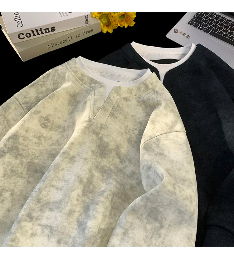 Fake Two Piece Tie-Dye Sweatshirt , - Streetwear Sweatshirts - Slick Street