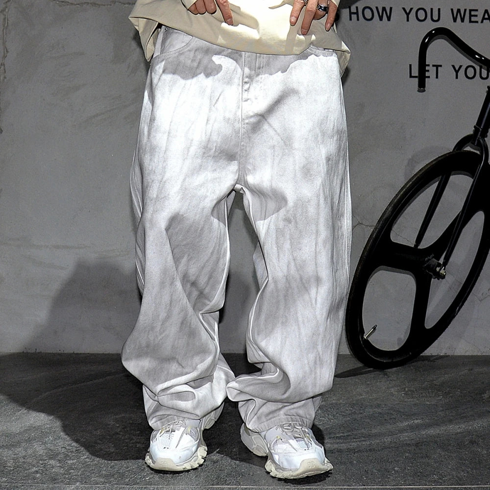 Distressed Dirty White Baggy Pants , - Streetwear Pants - Slick Street
