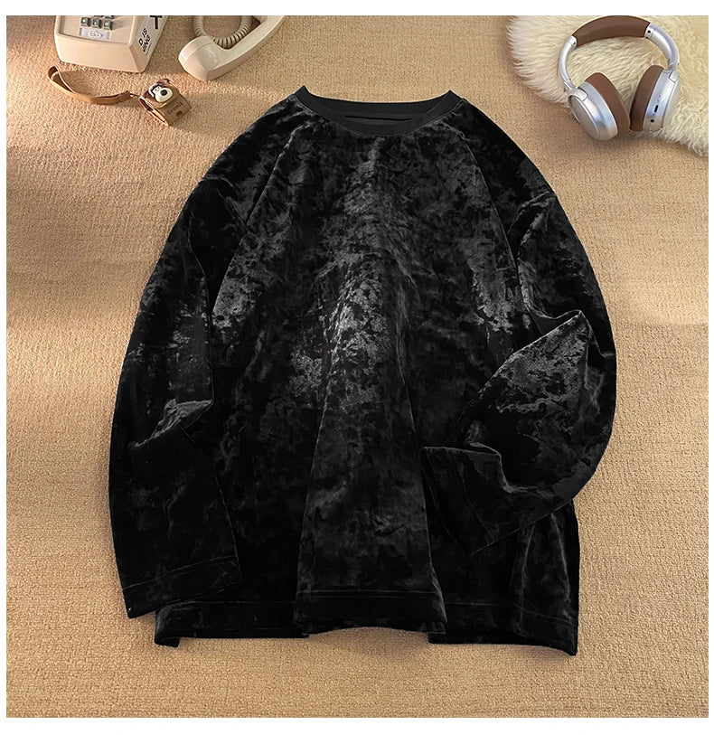 Washed Reflective Velvet Style Sweater , - Streetwear Sweater - Slick Street