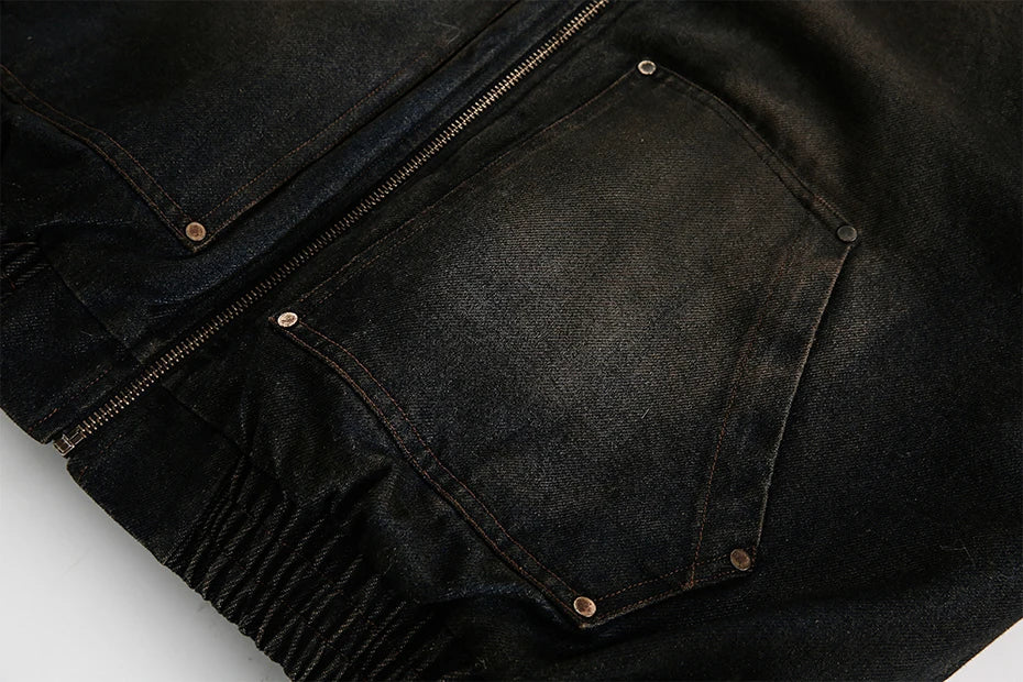 Coal Black Washed Fur Hooded Jacket , - Streetwear Jacket - Slick Street