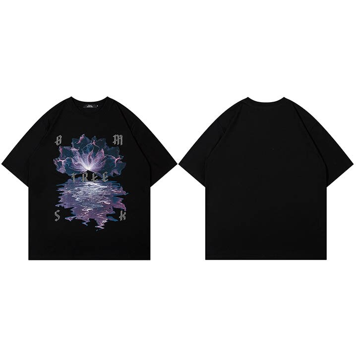 Indigo Lightning Reflection T-Shirt Black, M - Streetwear T-Shirt - Slick Street