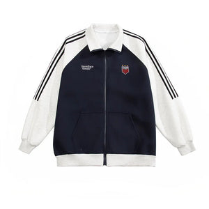Color Block Striped Sports Jacket Navy Blue, M - Streetwear Jacket - Slick Street