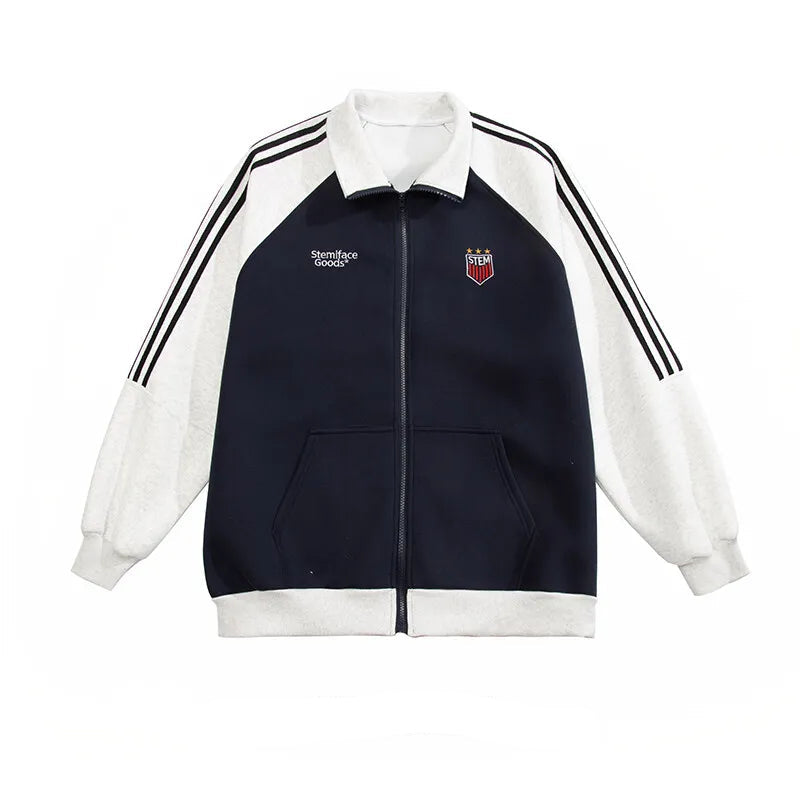 Color Block Striped Sports Jacket Navy Blue, M - Streetwear Jacket - Slick Street