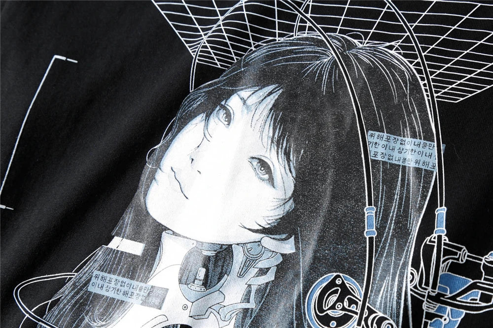 Streetwear Robotic Anime Girl Loose T-Shirt ,  - Streetwear T-Shirt - Slick Street