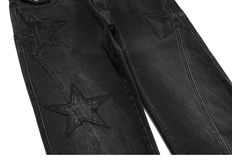 Stars Embroidery Denim Pants ,  - Streetwear Pants - Slick Street