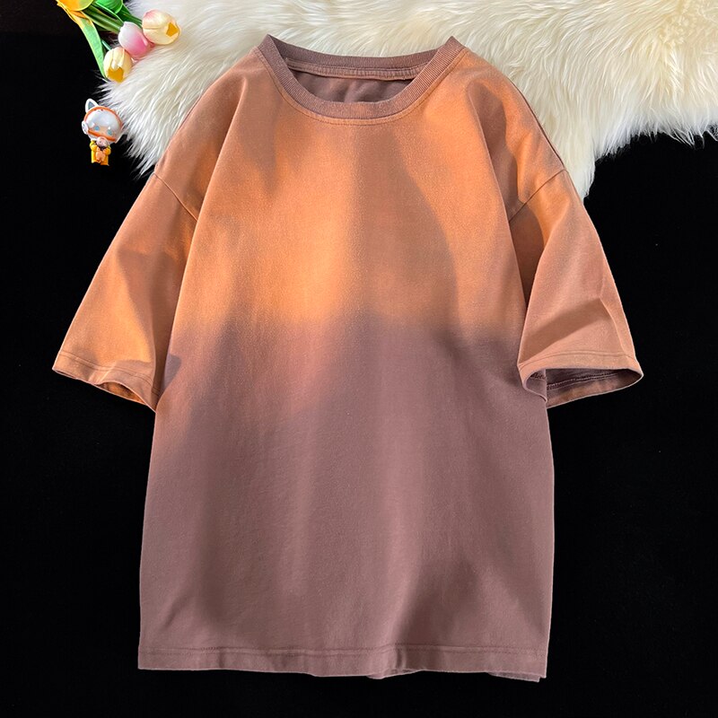 Gradient Washed Color Short Sleeves T-Shirt brown, M - Streetwear T-Shirt - Slick Street