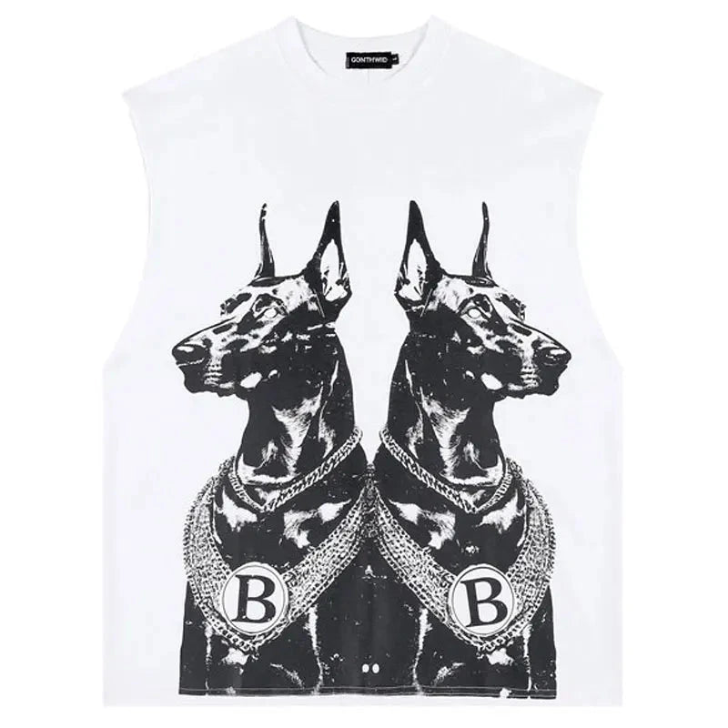 Top Tank Doberman Graphic Sleeveless T-Shirt ,  - Streetwear T-Shirt - Slick Street