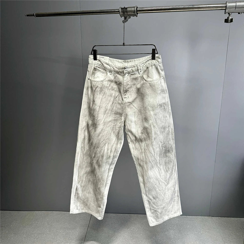 Distressed Dirty White Baggy Pants , - Streetwear Pants - Slick Street