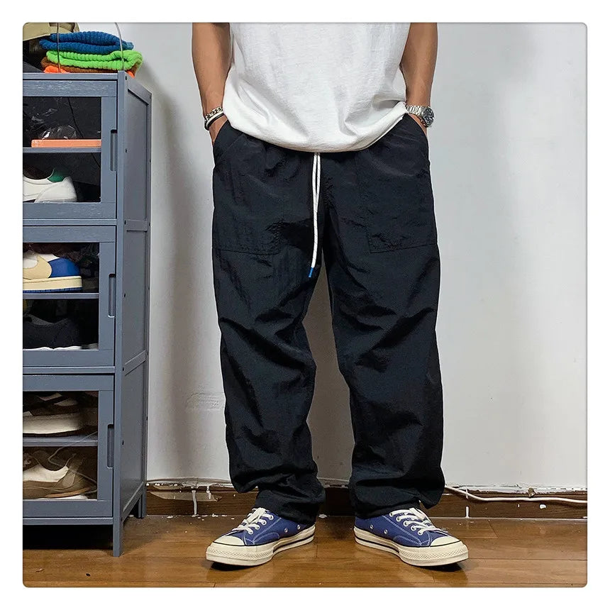 Straight Cut Nylon Loose Joggers , - Streetwear Pants - Slick Street