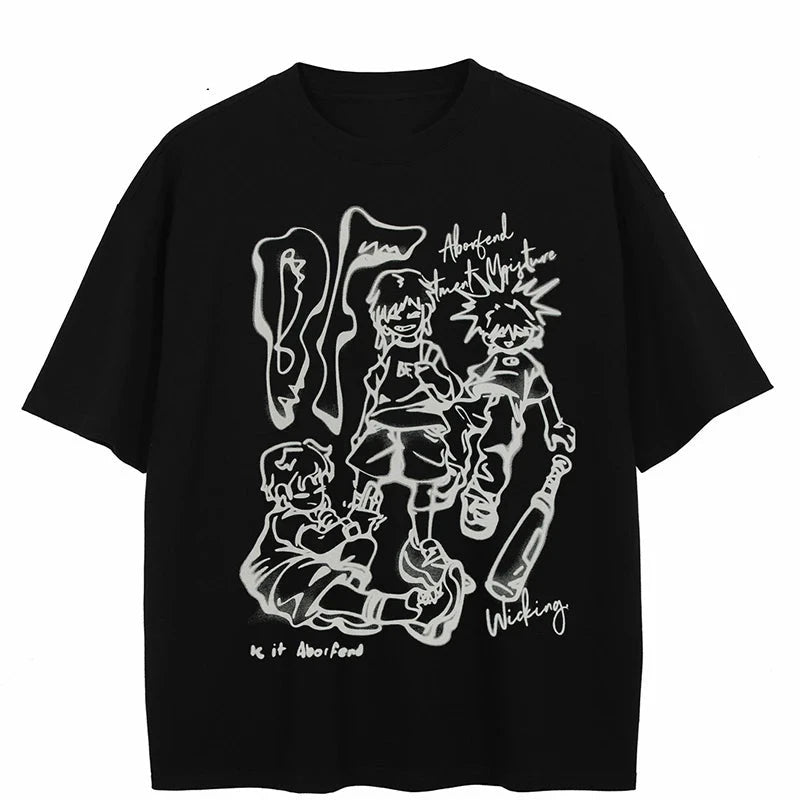 Y2K Anime Aesthetic Cartoon Pullover T-Shirt ,  - Streetwear T-Shirt - Slick Street