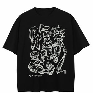 Y2K Anime Aesthetic Cartoon Pullover T-Shirt , - Streetwear T-Shirts - Slick Street