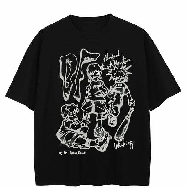 Y2K Anime Aesthetic Cartoon Pullover T-Shirt ,  - Streetwear T-Shirt - Slick Street