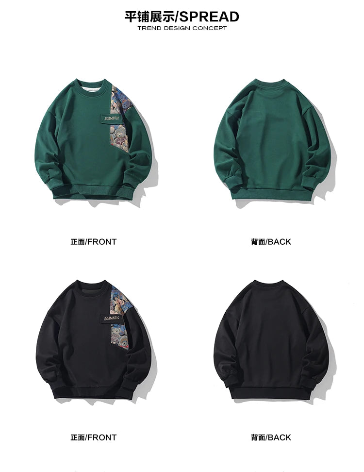 Romantic Bears Pattern Shoulder Patchwork Sweater ,  - Streetwear Sweater - Slick Street