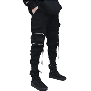 Ebony Black Multi-Zipper Pants , - Streetwear Pants - Slick Street