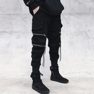 Ebony Black Multi-Zipper Pants Black, XXS - Streetwear Pants - Slick Street