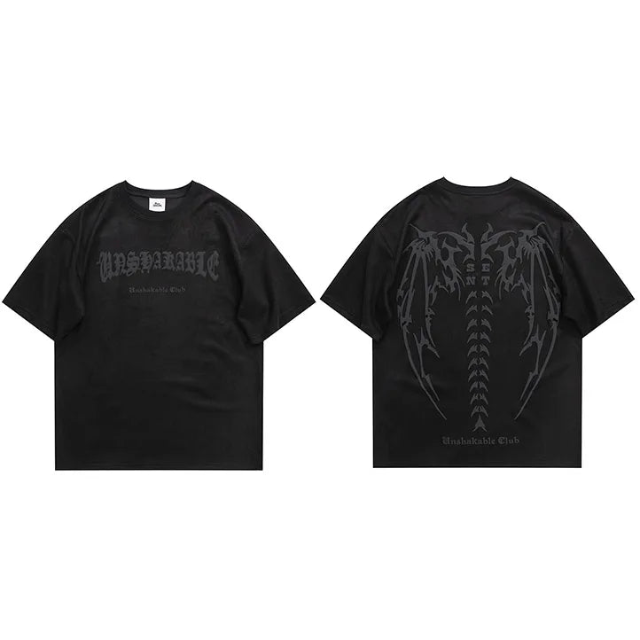Spinal Cord Devil Wings Skeleton T-Shirt Black, S - Streetwear T-Shirts - Slick Street