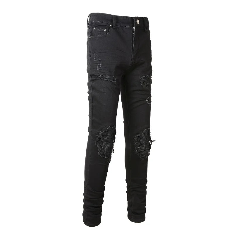 Black Distressed Tapered Skinny Pants , - Streetwear Pants - Slick Street