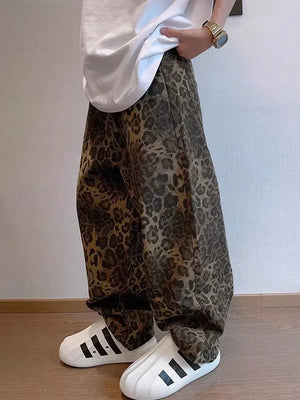 Leopard Pattern Wide Leg Style Pants ,  - Streetwear Pants - Slick Street