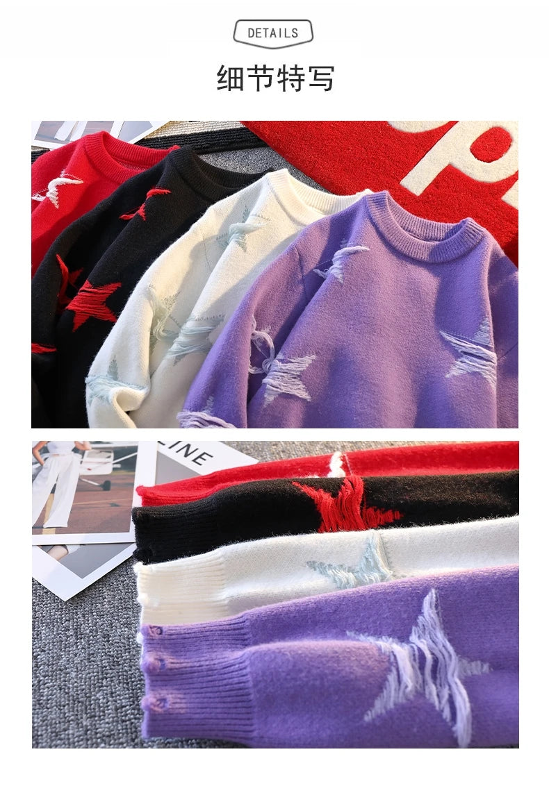 Pentagram Star Shaped Knitted Sweater , - Streetwear Sweater - Slick Street