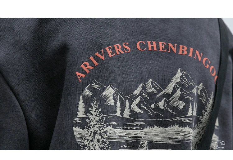 Gray Color Mountain Valley Design Sweater , - Streetwear Sweater - Slick Street