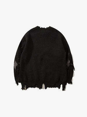 Distressed Gothic Skull Knitted Sweater , - Streetwear Sweatshirts - Slick Street