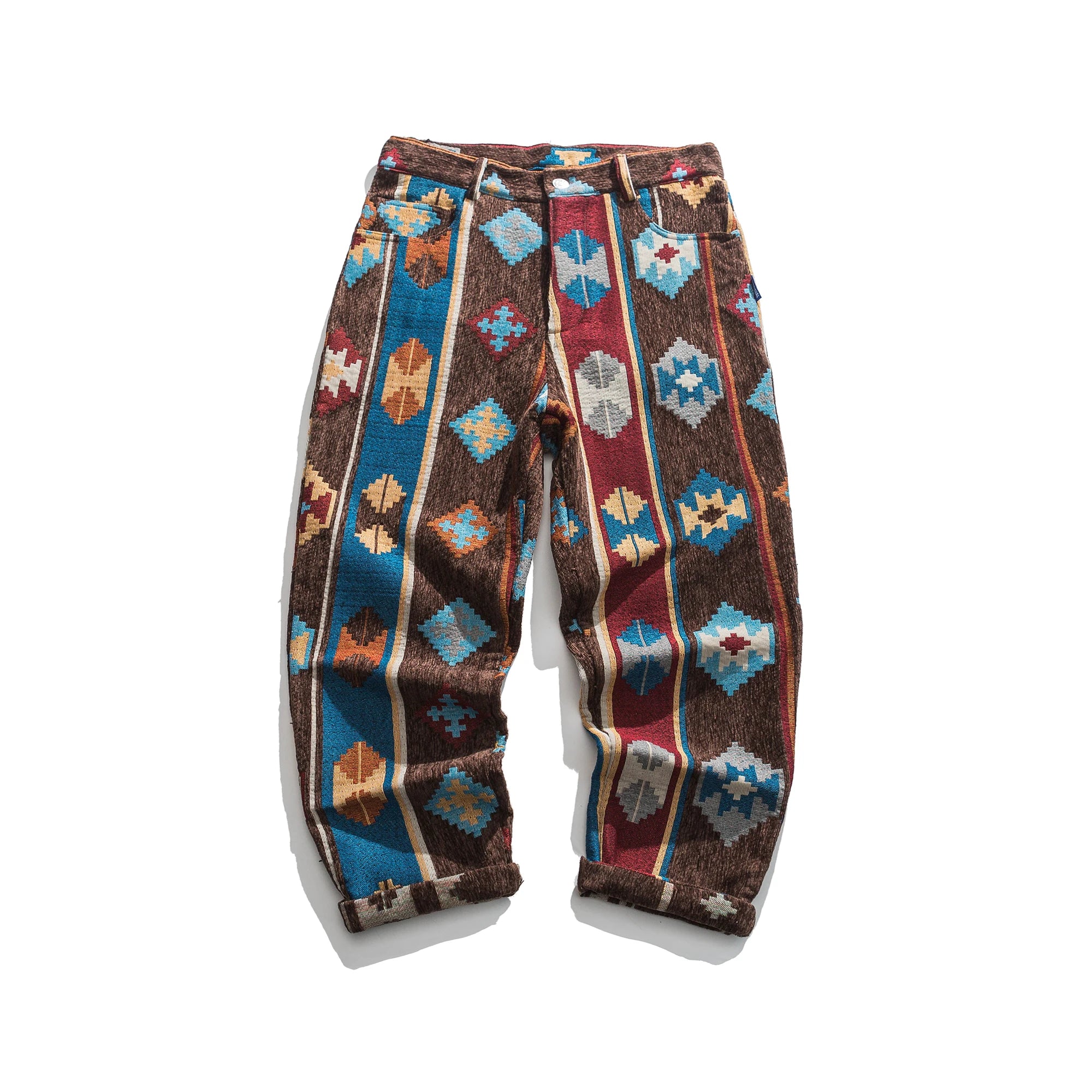 Geometric Retro Ethnic Style Pants Coffee, XS - Streetwear Pants - Slick Street