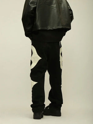 Crescent Embroidery Patchwork Baggy Pants ,  - Streetwear Pants - Slick Street
