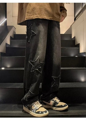 Pentagon Star Embroidery Loose Style Pants ,  - Streetwear Pants - Slick Street