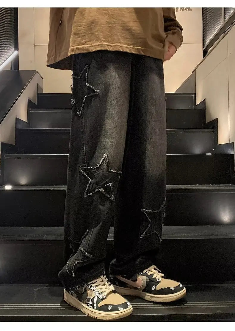 Pentagon Star Embroidery Loose Style Pants ,  - Streetwear Pants - Slick Street