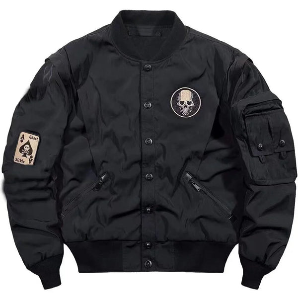 Devil Skull Button-Up Bomber Jacket