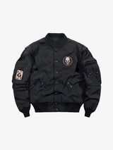 Devil Skull Button-Up Bomber Jacket Black, XS - Streetwear Jacket - Slick Street