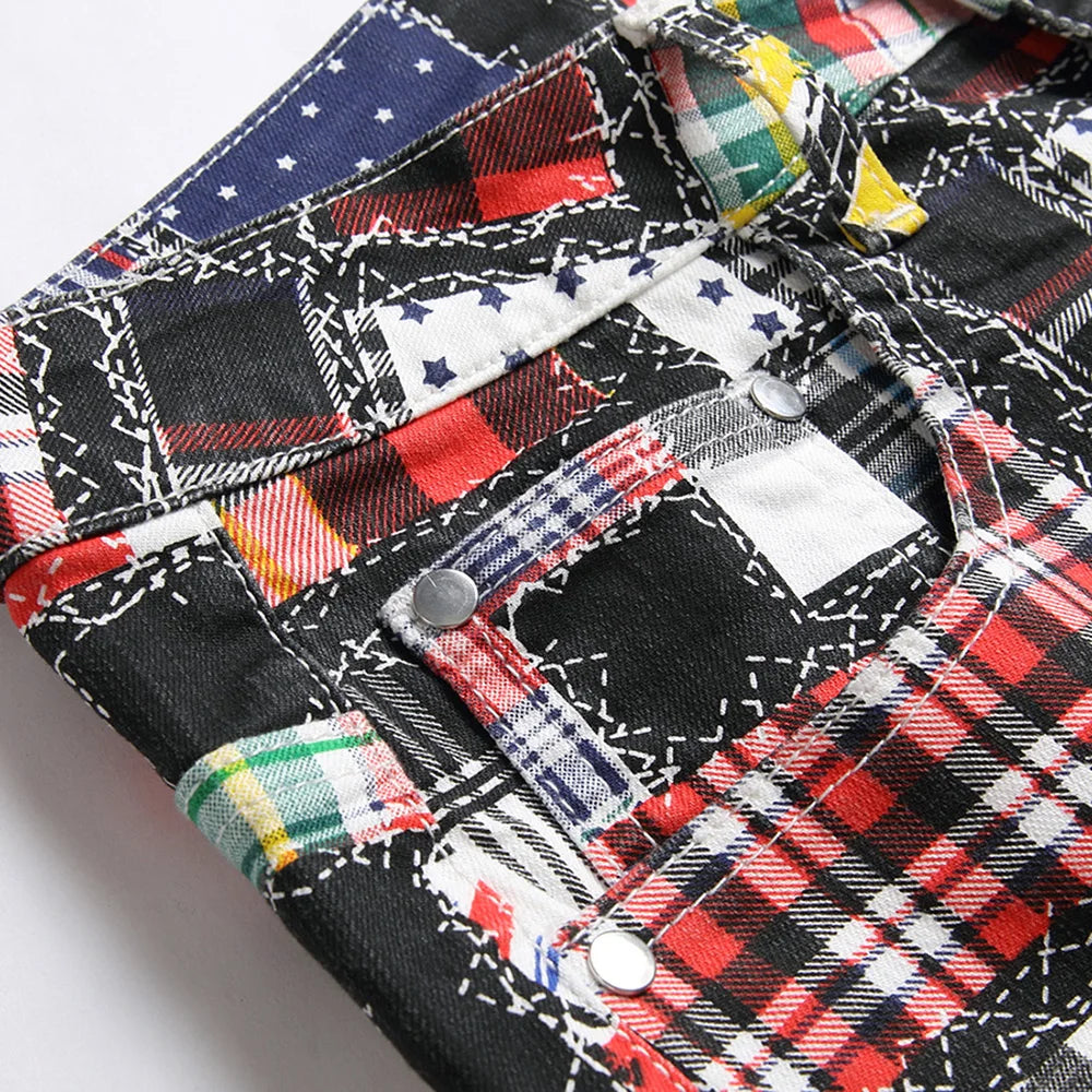 Plaid Digital Multi Patches Pants , - Streetwear Pants - Slick Street