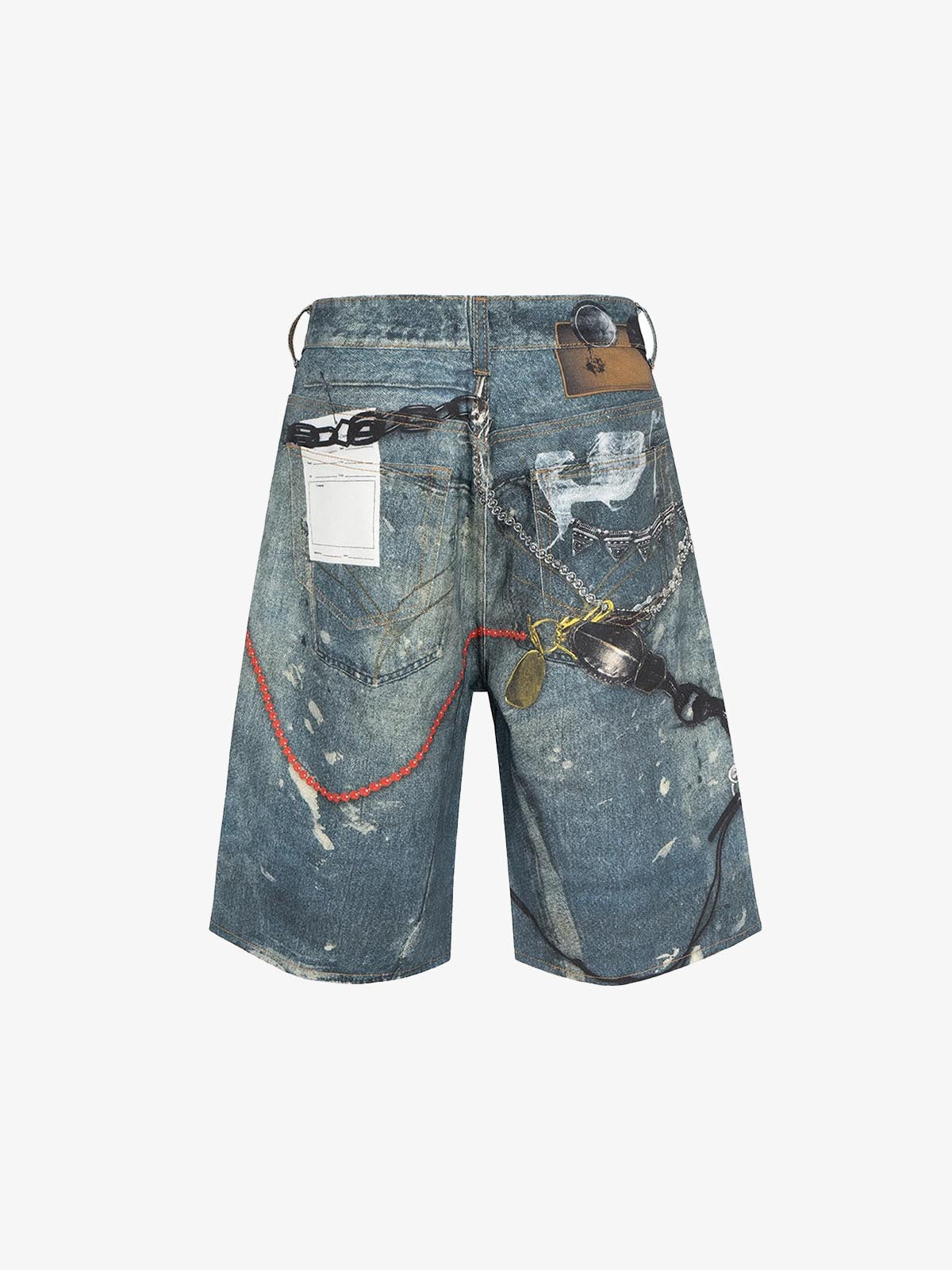 Hanging Keychain Graphic Denim Shorts , - Streetwear Shorts - Slick Street