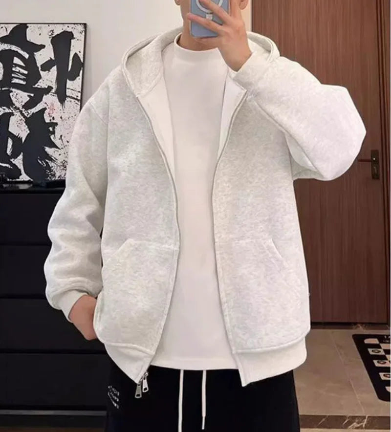Plain Color Double Zipper Hoodie , - Streetwear Hoodie - Slick Street