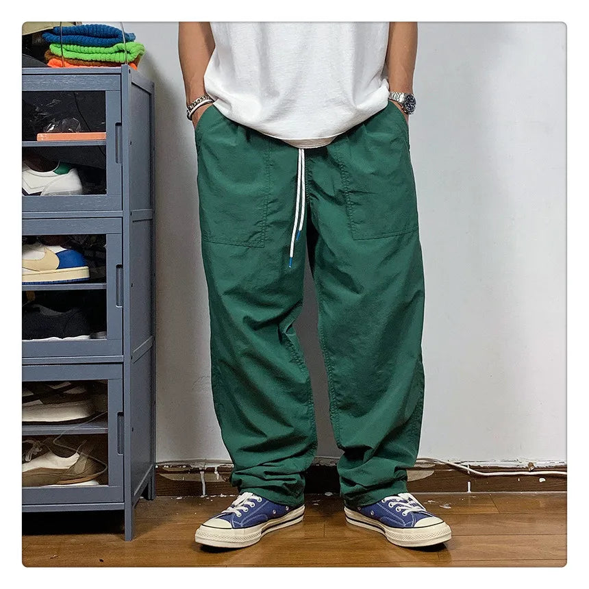Straight Cut Nylon Loose Joggers , - Streetwear Pants - Slick Street