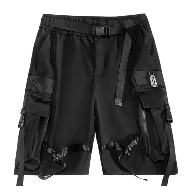 Techwear Streetwear Ribbons Baggy Shorts Black, XS - Streetwear Shorts - Slick Street