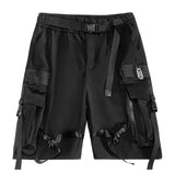 Techwear Streetwear Ribbons Baggy Shorts Black, XS - Streetwear Shorts - Slick Street