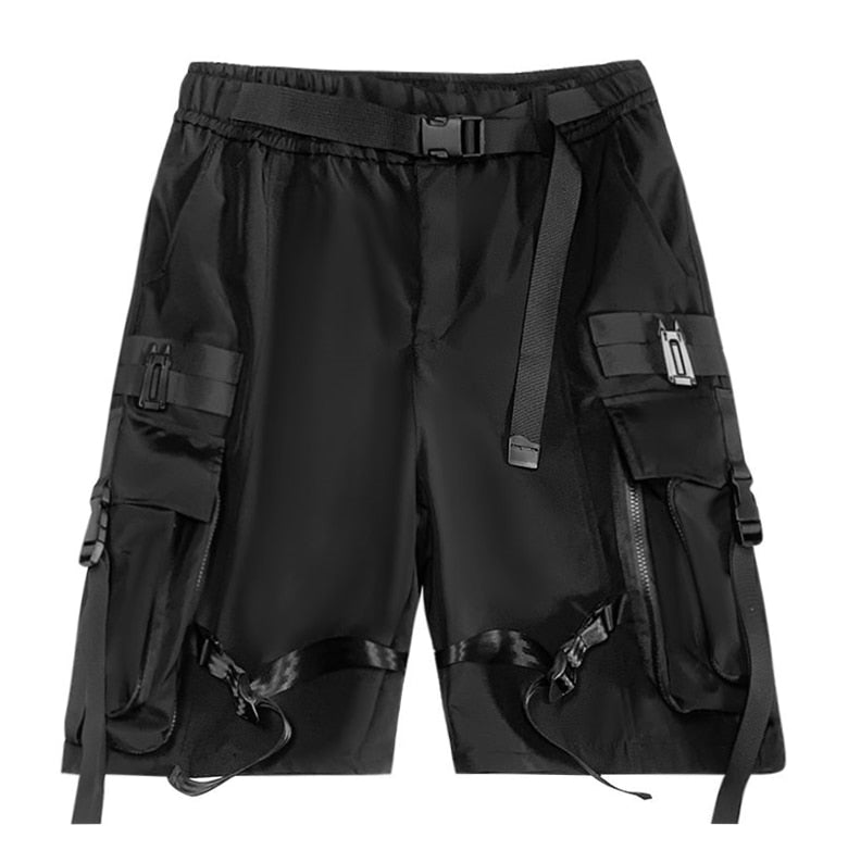 Techwear Streetwear Ribbons Baggy Shorts Black, XS - Streetwear Shorts - Slick Street