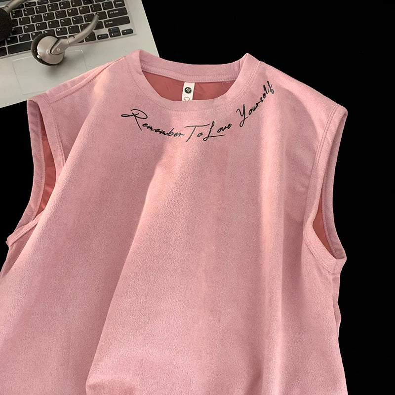 Remember To Love Yourself Sleeveless T-Shirt Pink, XS - Streetwear T-Shirt - Slick Street