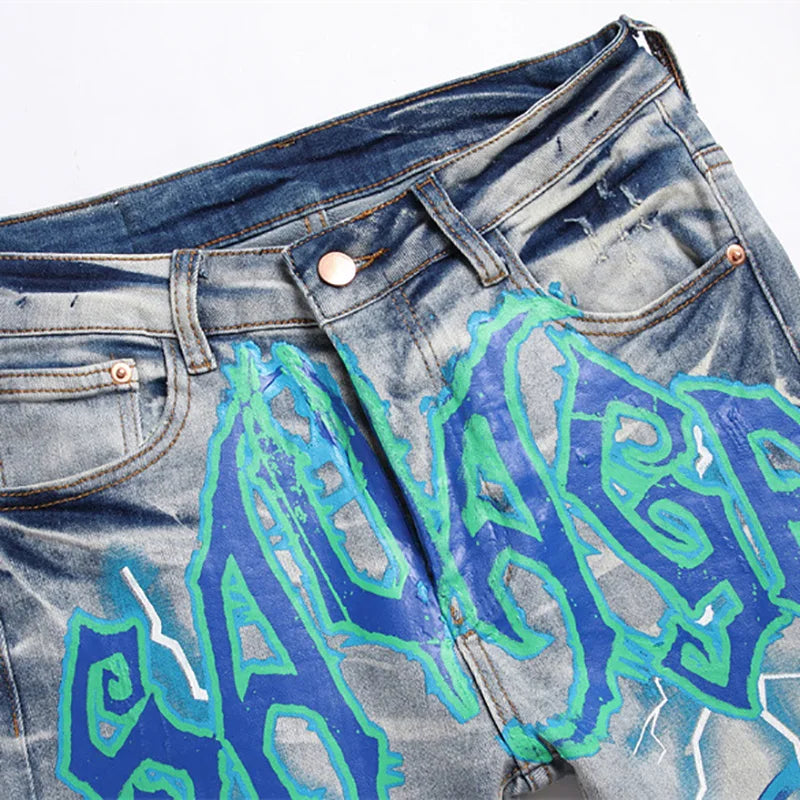 SAVAGE Letters Lightning Ripped Pants , - Streetwear Pants - Slick Street