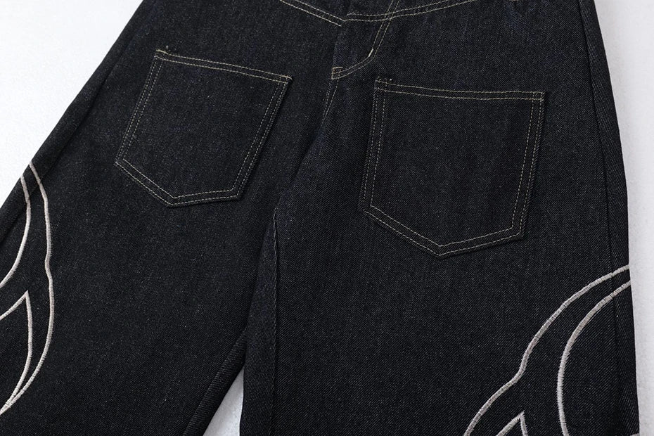 Embroidery 'Arch' Baggy Jeans , - Streetwear Jeans - Slick Street