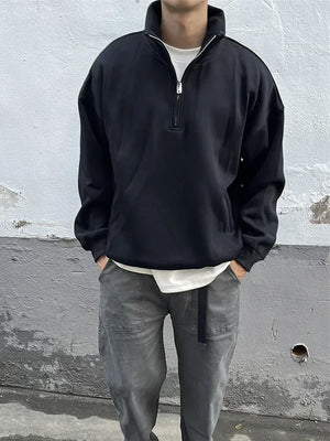 Half Zipper With Stand Collar Sweater , - Streetwear Sweater - Slick Street
