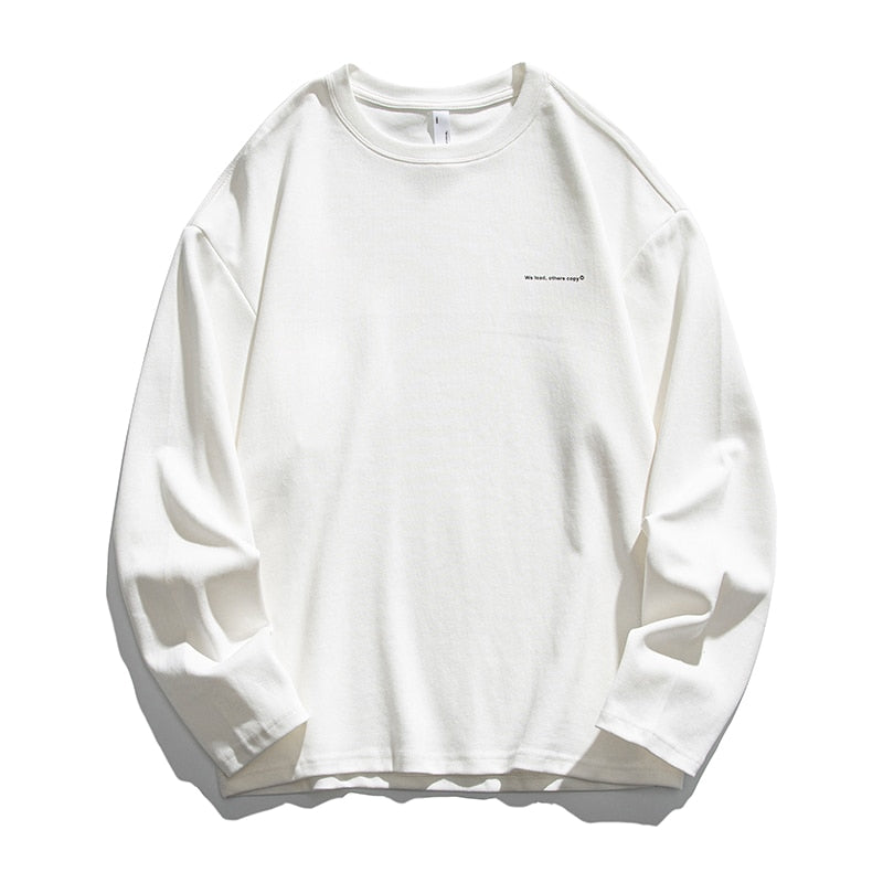 We lead, others copy© Casual Solid Long Sleeve White, XS - Streetwear T-Shirts - Slick Street