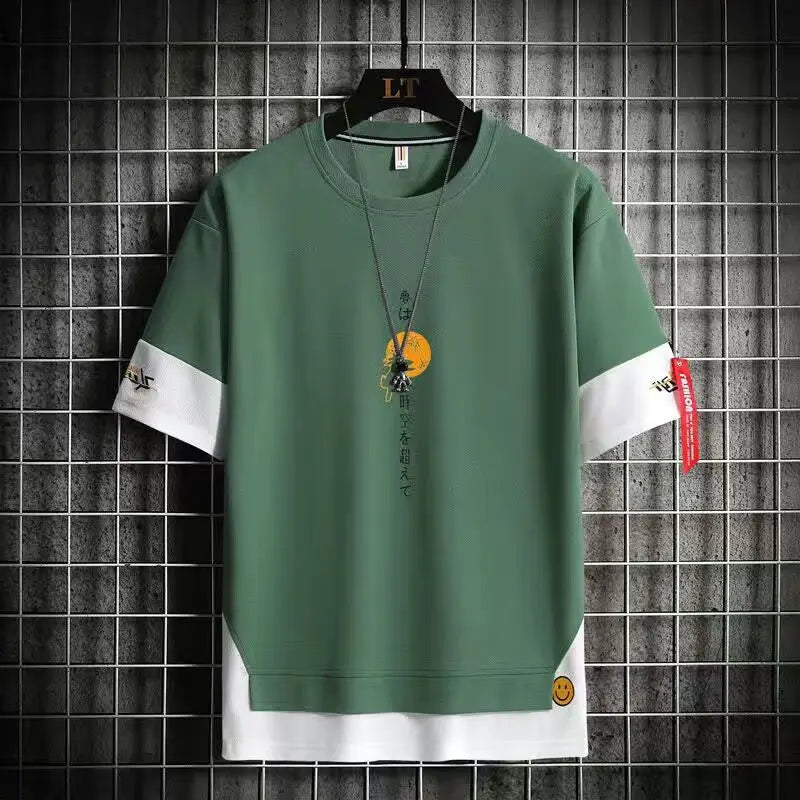 Fake Two Piece Short Sleeves T-Shirt Green, XS - Streetwear T-Shirt - Slick Street