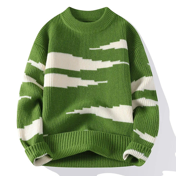 Two Tone Knitwear Pullover Sweater Green, XS - Streetwear Sweater - Slick Street