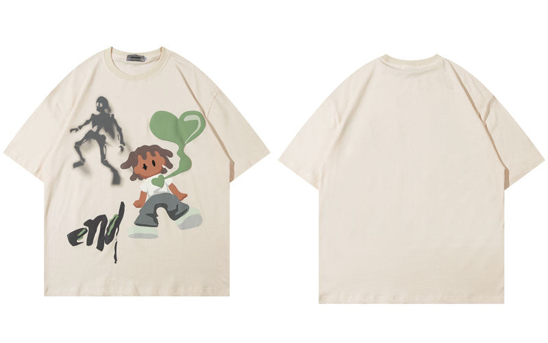 Ghost & The Boy With Heart  Graphic T-Shirt Beige, M - Streetwear T-Shirt - Slick Street