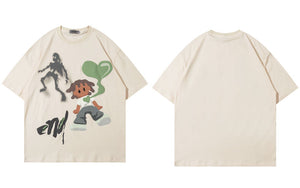 Ghost & The Boy With Heart Graphic T-Shirt Beige, M - Streetwear T-Shirts - Slick Street
