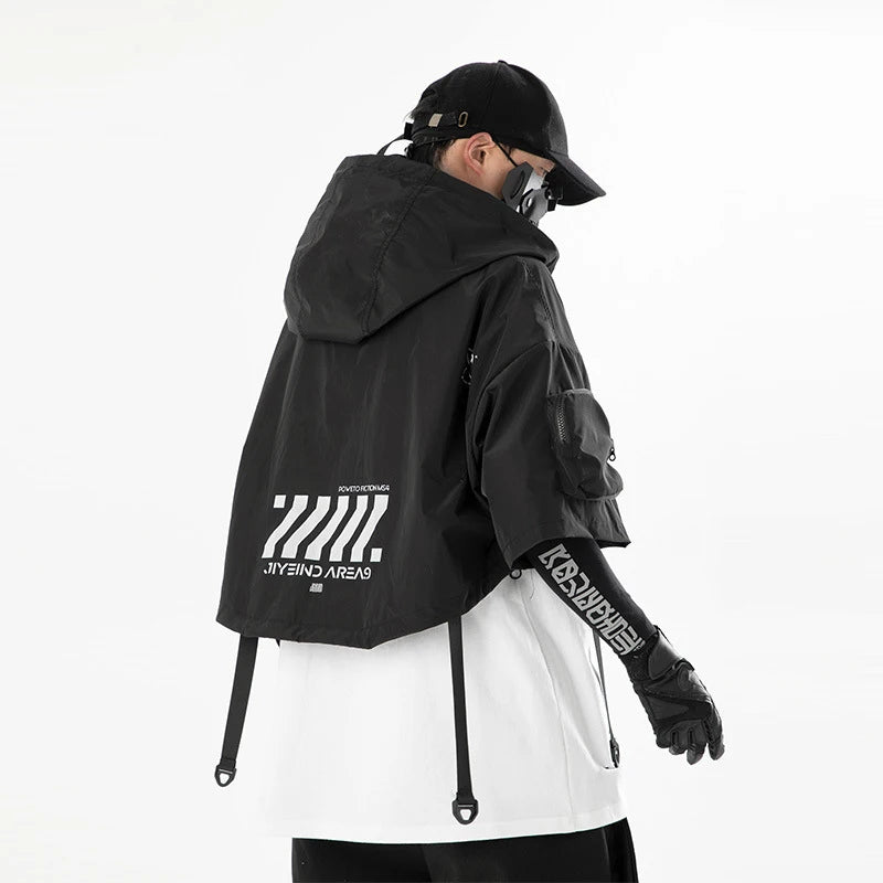 Black Shawl Style Short Sleeve Top Hoodie ,  - Streetwear Hoodie - Slick Street