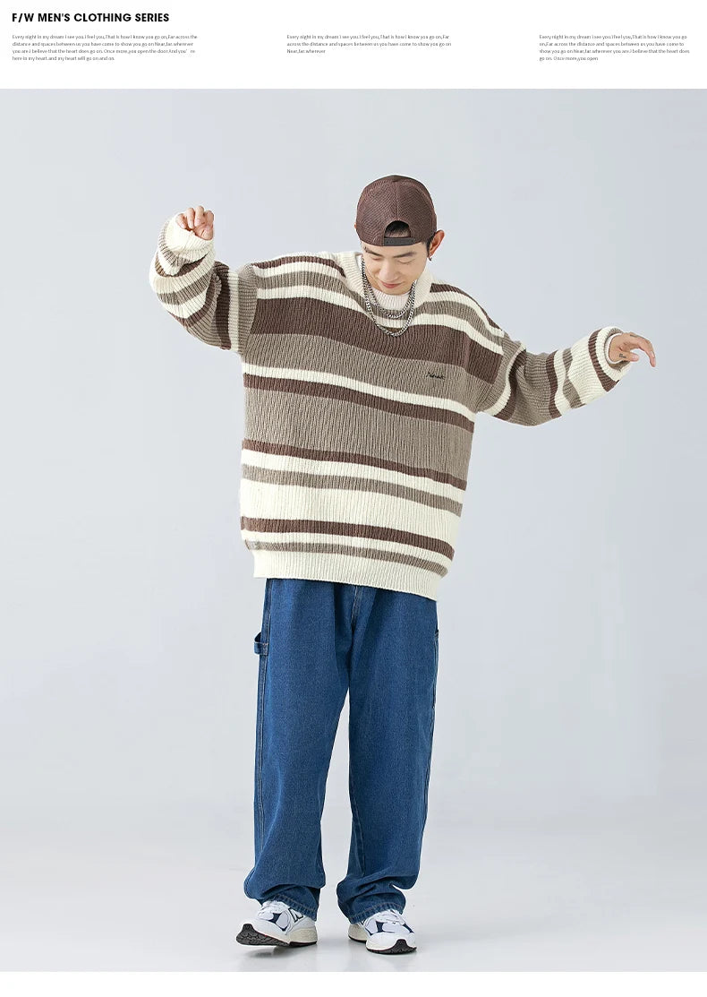 Stripe Embroidery Crochet Sweater ,  - Streetwear Sweater - Slick Street