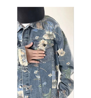 Vintage Floral Abstract Art Denim Jacket , - Streetwear Jacket - Slick Street
